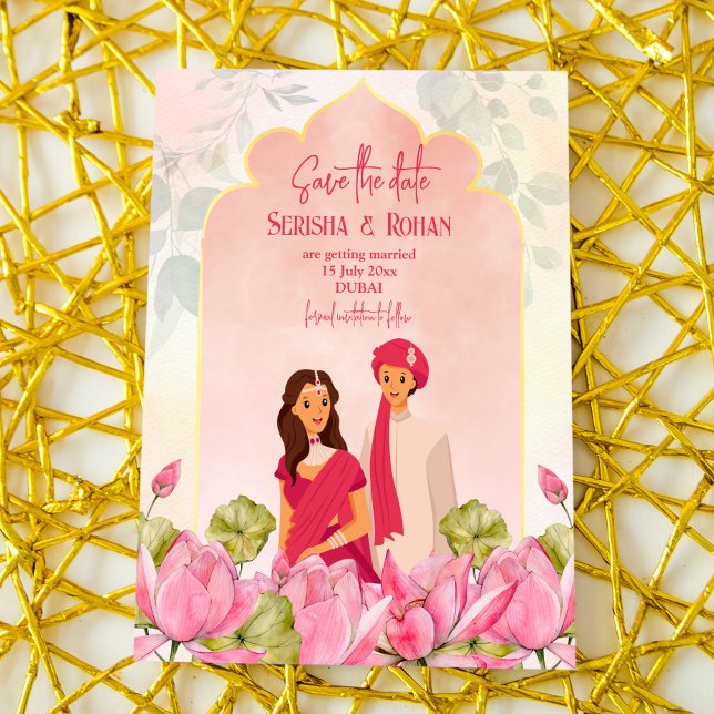 Indian wedding save the date lotus bridal couple invitation (Creator Uploaded)