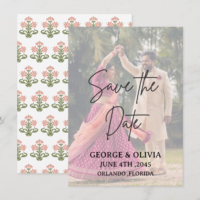 Indian Wedding Save the Date Photo Card (Front/Back)