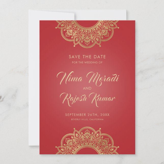 Indian Wedding, Save The Date, Red and Gold Save The Date (Front)