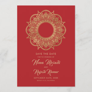 Indian Wedding, Save The Date, Red and Gold Save The Date