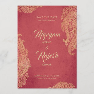 Indian Wedding, Save The Date, Red, Gold, Mehndi Save The Date