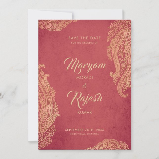 Indian Wedding, Save The Date, Red, Gold, Mehndi Save The Date (Front)
