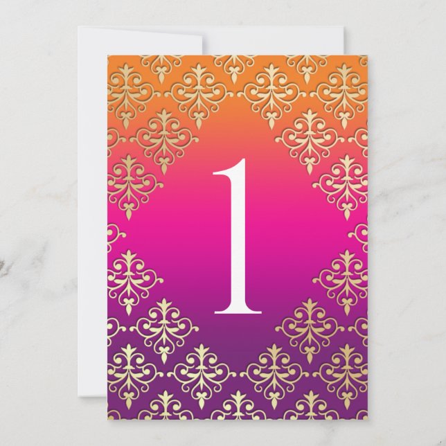 Indian Wedding Table Number Card Purple Orange  (Back)