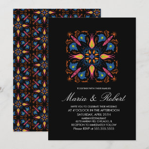 Indian Wedding Theme Elephant Floral Black  Invitation