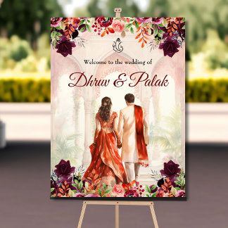 Indian wedding welcome sign Hindu couple signage