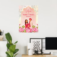 Indian wedding welcome sign lotus bridal couple