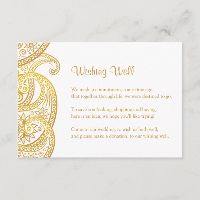 Indian Wedding Wishing Well, Gold Paisley Enclosure Card (Front)