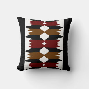 Indian Wisp on Black/White/Brown/Dark Red  Throw P Cushion