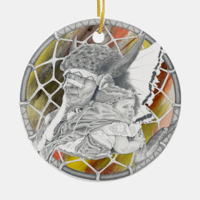 Indian with Baby Ceramic Tree Decoration (Front)