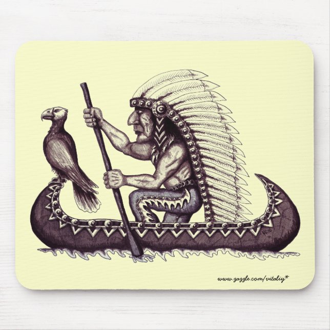Indian with eagle graphic art cool mousepad design (Front)