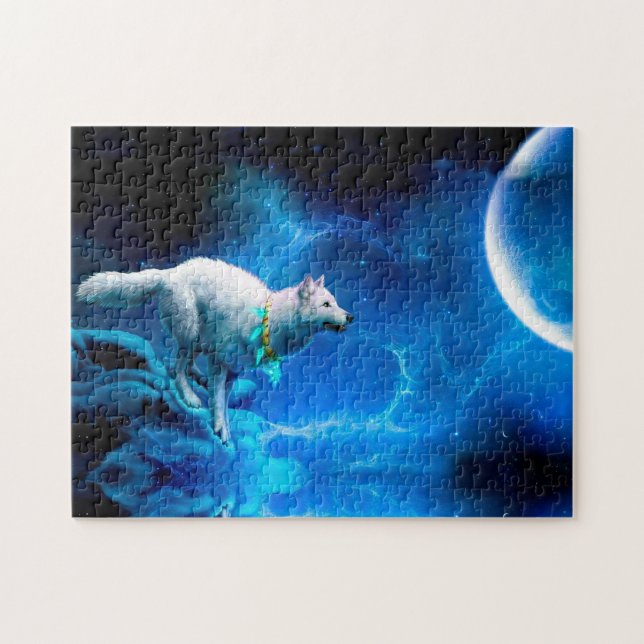 Indian wolf and the full moon jigsaw puzzle (Horizontal)