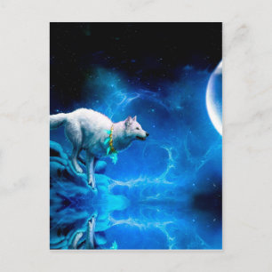 Indian wolf and the full moon postcard