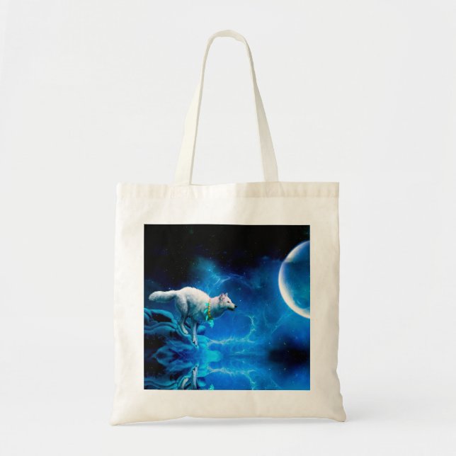 Indian wolf and the full moon tote bag (Front)
