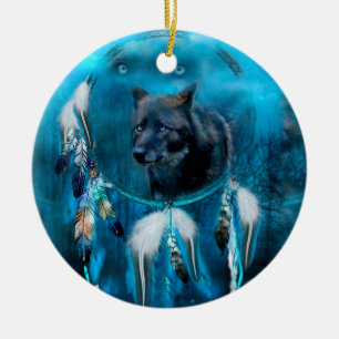 Indian wolf dreamcatcher with ethnic ornaments