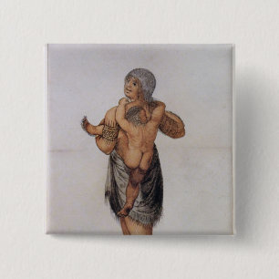 Indian Woman and Baby of Pomeiooc 15 Cm Square Badge