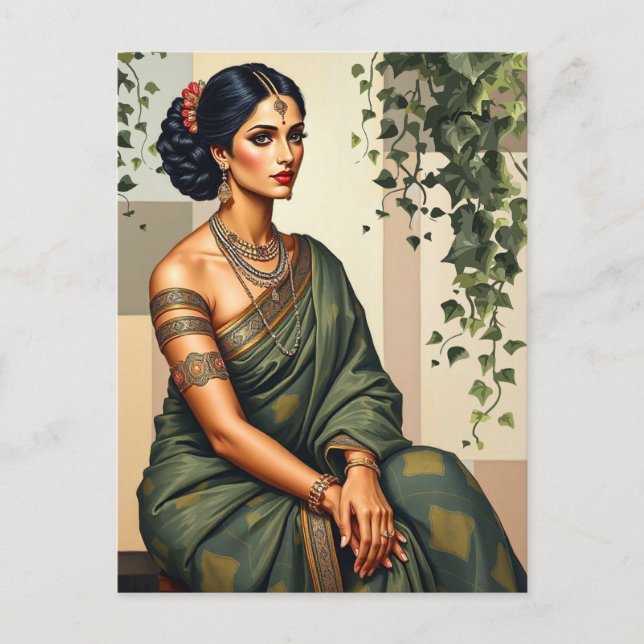 Indian Woman Art. Portrait Wall Art Postcard (Front)