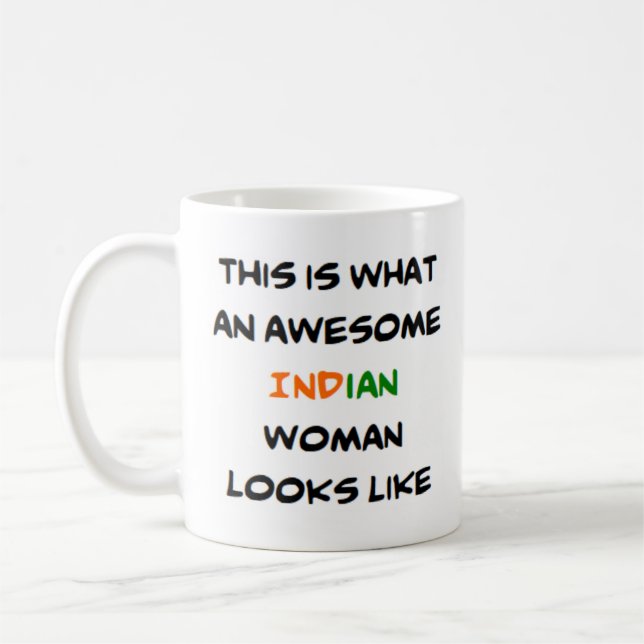 indian woman, awesome coffee mug (Left)