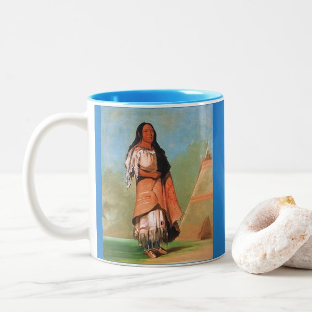 Indian Woman From Blackfoot Tribe, George Catlin Two-Tone Coffee Mug (With Donut)