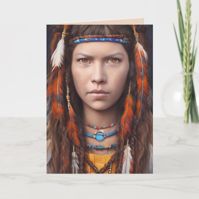 INDIAN WOMAN NATIVE AMERICAN ART BIRTHDAY CARDS (Front)