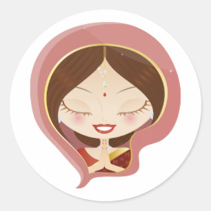 Indian Woman Praying Classic Round Sticker