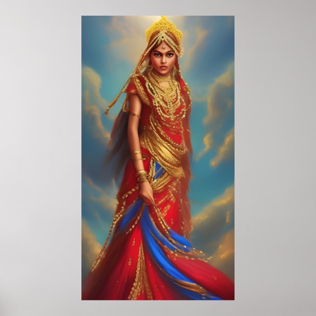 Indian woman red gold dress jewelled  poster (Front)