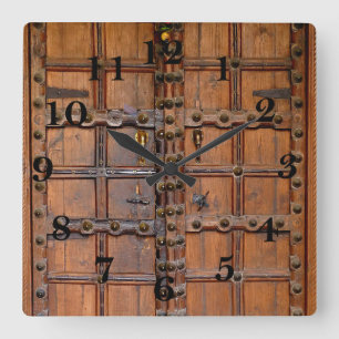 Indian Wooden Door Square Wall Clock