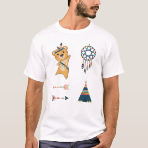Indian Yellow Bear Sticker Set Teepee T-Shirt