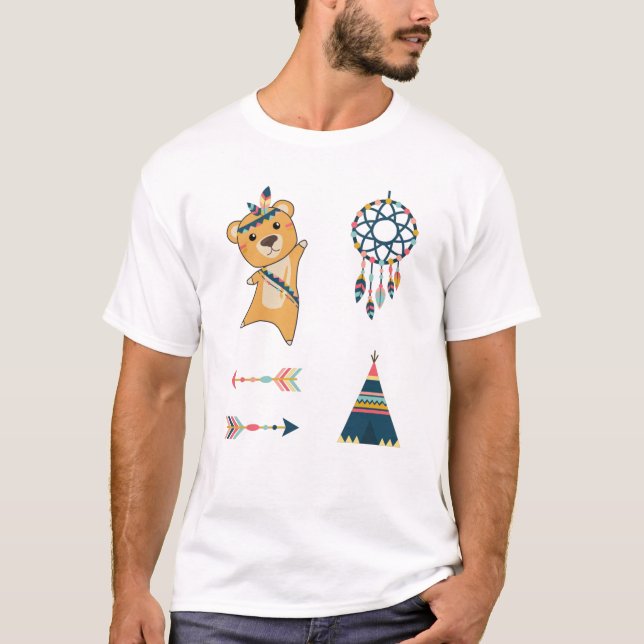 Indian Yellow Bear Sticker Set Teepee T-Shirt (Front)