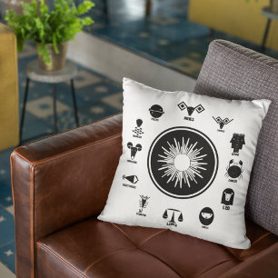 Indian Zodiac - 12 Vedic Signs in Geometric Style Cushion