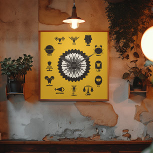 Indian Zodiac Geometric - 12 Vedic Signs Square Wall Clock