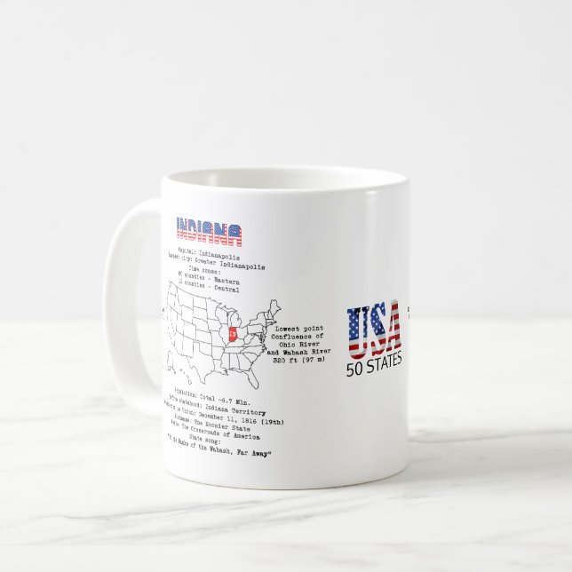 Indiana American state on a map and useful info Coffee Mug (Front Left)