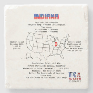 Indiana American state on a map and useful info Stone Coaster