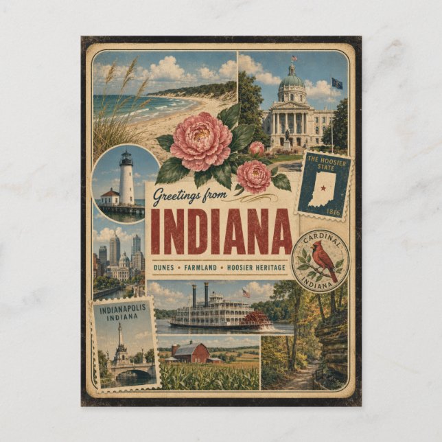 Indiana Authentic Vintage Style Postcard (Front)