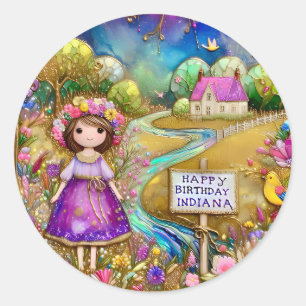 INDIANA ~ BIRTHDAY SWEET GIRL ~ CLASSIC ROUND STICKER
