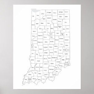 Indiana Counties map with state outline Poster
