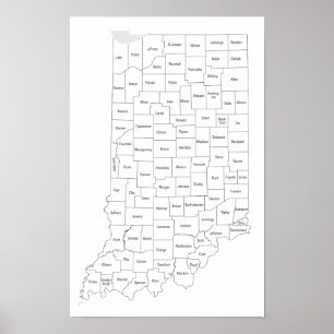 Indiana Counties map with state outline Poster