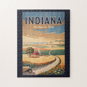 Indiana Countryside Illustration Travel Art Retro Jigsaw Puzzle
