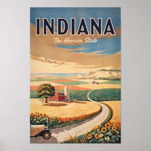 Indiana Countryside Illustration Travel Art Retro Poster