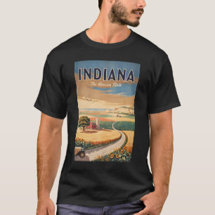 Indiana Countryside Illustration Travel Art Retro T-Shirt