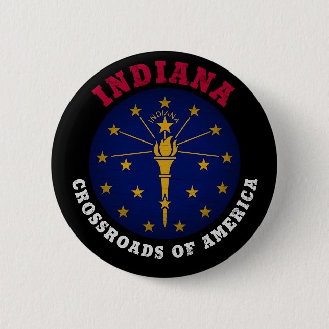 INDIANA CROSSROADS STATE FLAG 6 CM ROUND BADGE (Front)
