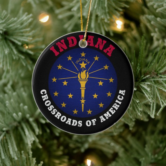 INDIANA CROSSROADS STATE FLAG CERAMIC TREE DECORATION (Tree)
