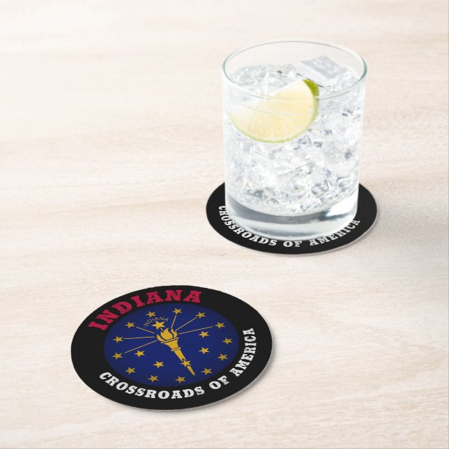 INDIANA CROSSROADS STATE FLAG ROUND PAPER COASTER (Insitu)