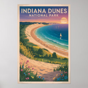 Indiana Dunes National Park Illustration Travel Poster
