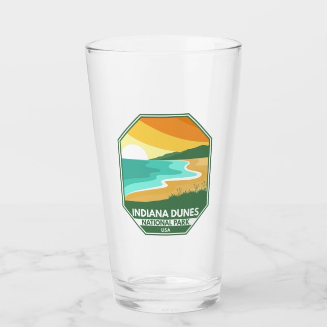 Indiana Dunes National Park Minimal Retro Emblem Glass (Front)
