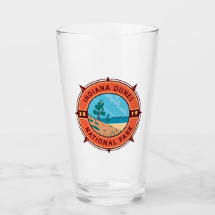 Indiana Dunes National Park Retro Compass Emblem Glass
