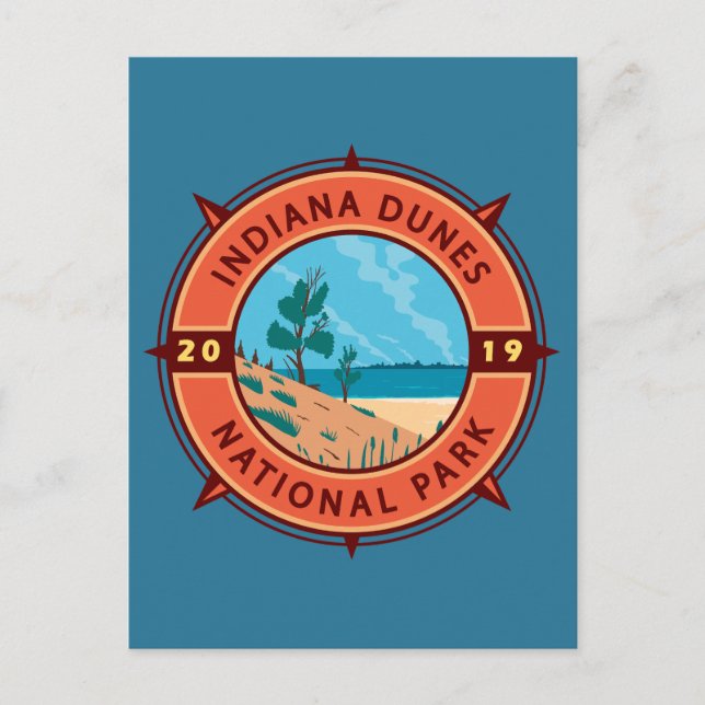 Indiana Dunes National Park Retro Compass Emblem Postcard (Front)