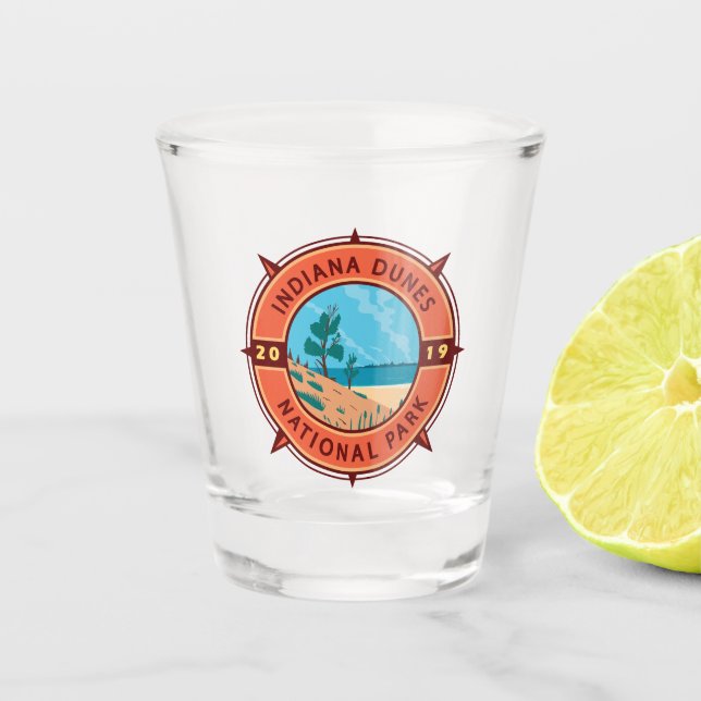 Indiana Dunes National Park Retro Compass Emblem Shot Glass (Front)