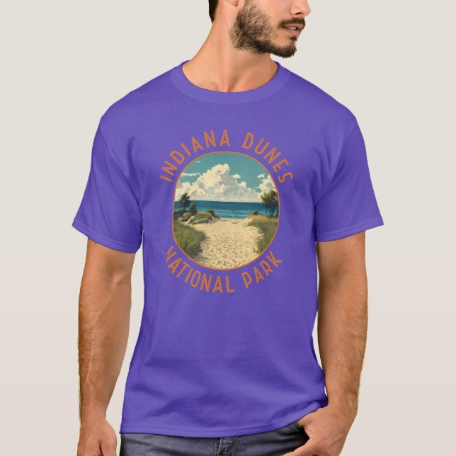 Indiana Dunes National Park Retro Distressed Circl T-Shirt (Front)