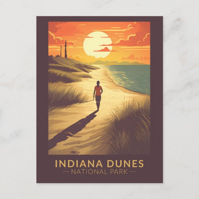 Indiana Dunes National Park Travel Art Vintage Postcard (Front)