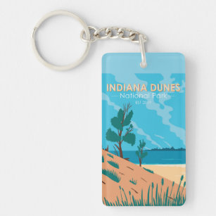 Indiana Dunes National Park Vintage Double Sided Key Ring